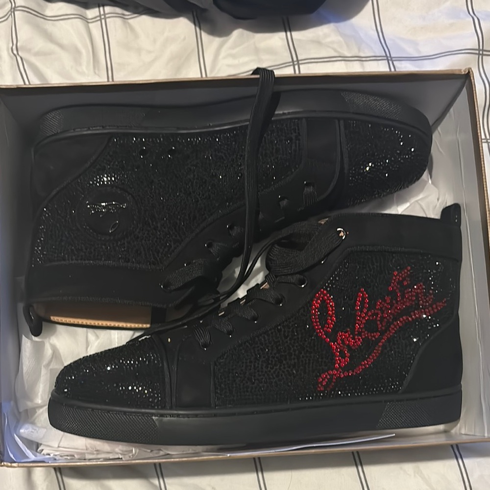 Christian Louboutin Black and Red High-Top Sneakers